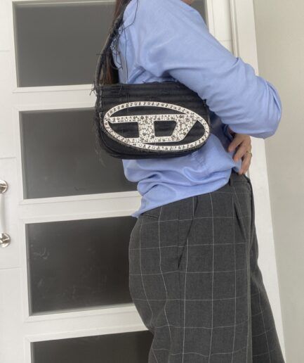 DIESEL bolso Diesel 1DR en denim negro deshilachado