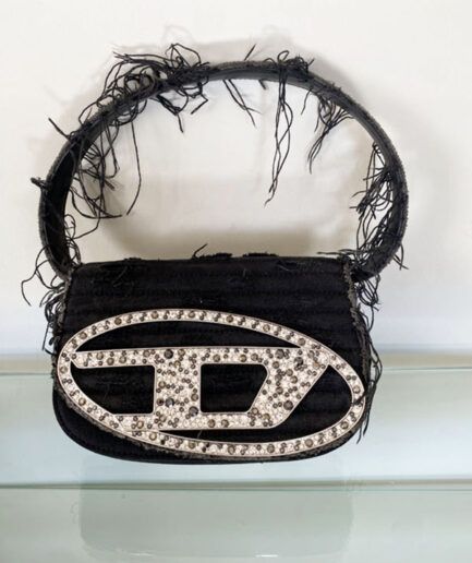 DIESEL bolso Diesel 1DR en denim negro deshilachado
