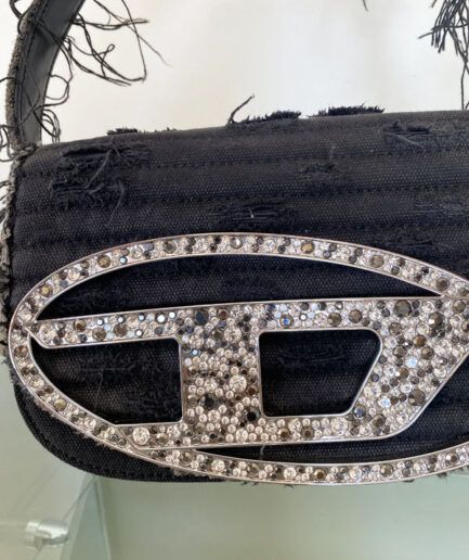 DIESEL bolso Diesel 1DR en denim negro deshilachado