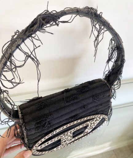 DIESEL bolso Diesel 1DR en denim negro deshilachado