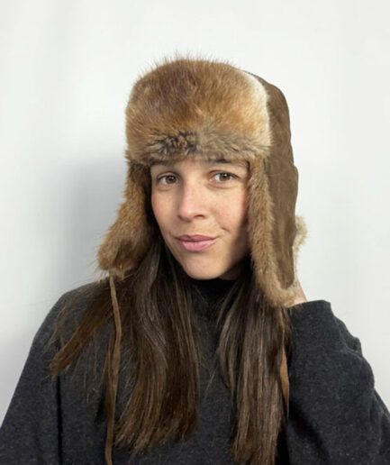 VINTAGE Gorro estilo aviador de pelo natural con ante marrón