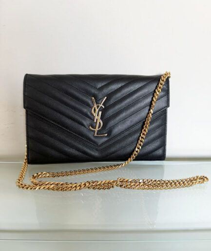 SAINT LAURENT Cartera clásica con cadena dorada