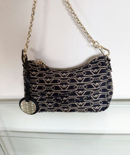 ARMANI bolso de hombro de lona azul con cadena